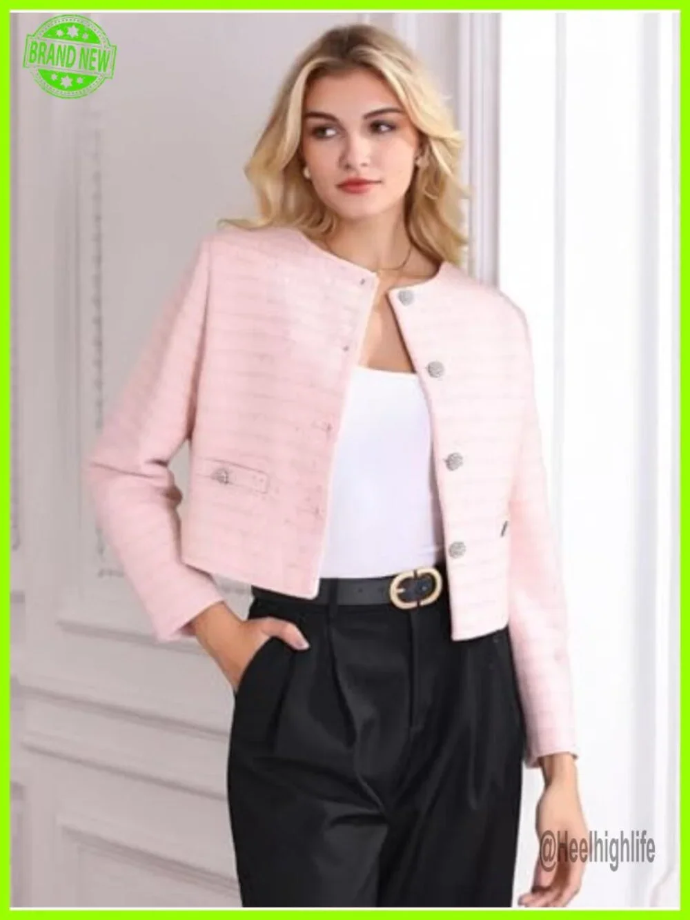 Tweed Blazer Long Sleeve Open Front Lightweight Casual Work Jacket